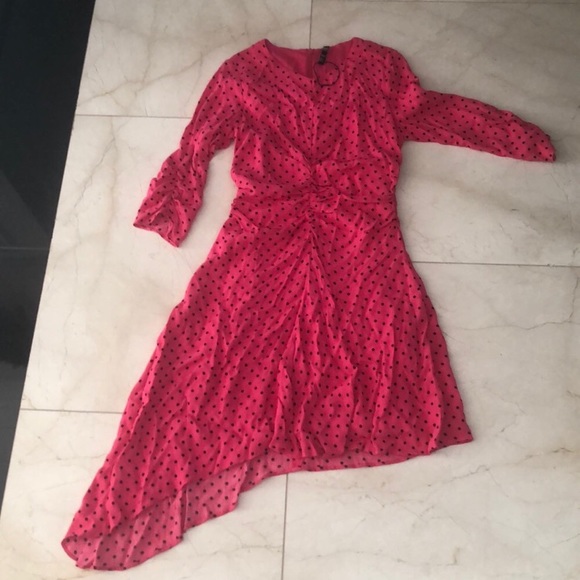 pink polka dot dress zara MIDI HALTER NECK DRESS - Fuchsia